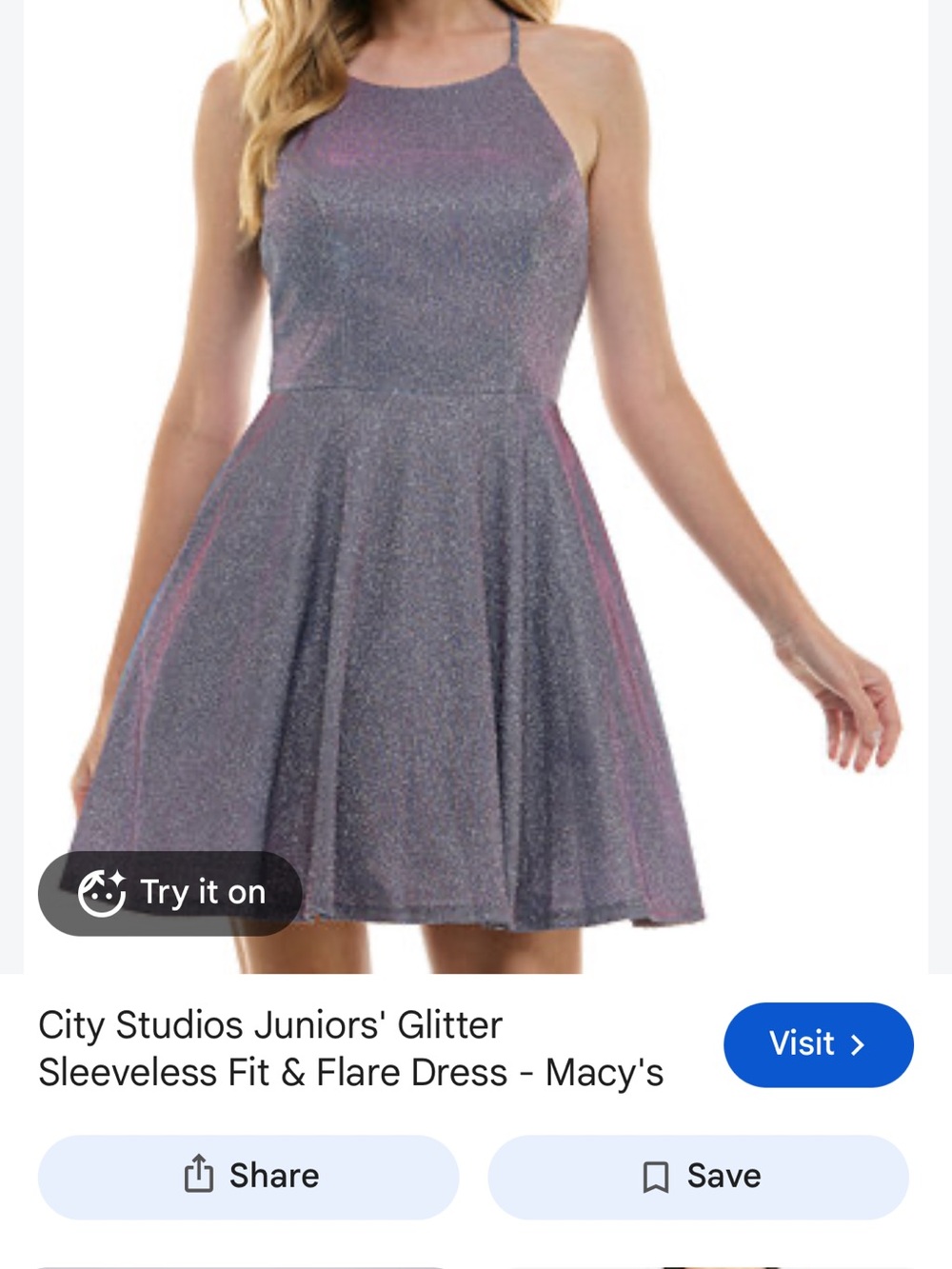 City Studios Girls' Glitter Halter Fit & Flare Dress in Shimmering Purple